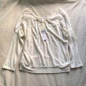 BCBGENERATION chalk white semi see threw back and shoulders shirt Size Medium